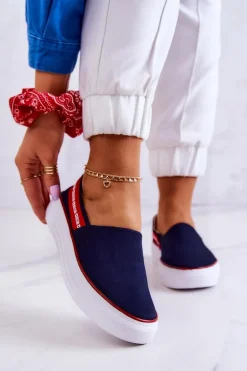Damskie Tenisówki Slip On Big Star JJ276009 Granatowo-Czerwone