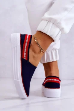 Damskie Tenisówki Slip On Big Star JJ276009 Granatowo-Czerwone