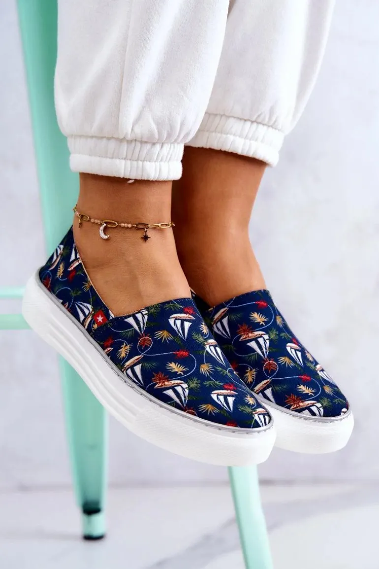 Damskie Tenisówki Slip On Memory Foam Big Star JJ276016 Granatowe