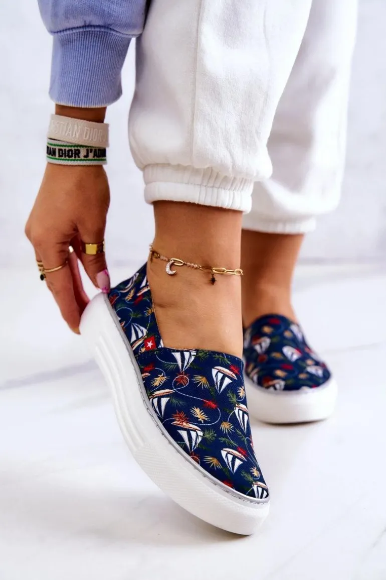 Damskie Tenisówki Slip On Memory Foam Big Star JJ276016 Granatowe