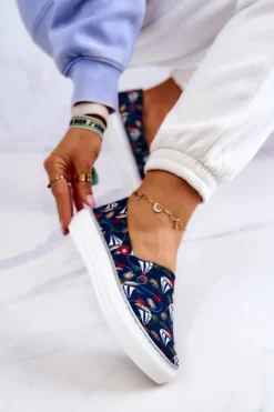 Damskie Tenisówki Slip On Memory Foam Big Star JJ276016 Granatowe