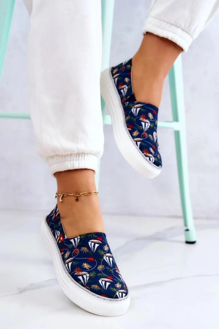 Damskie Tenisówki Slip On Memory Foam Big Star JJ276016 Granatowe