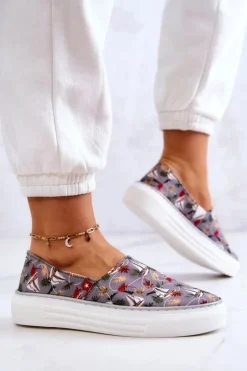 Damskie Tenisówki Slip On Memory Foam Big Star JJ276015 Szare