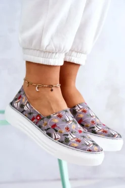 Damskie Tenisówki Slip On Memory Foam Big Star JJ276015 Szare