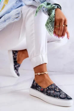 Damskie Tenisówki Slip On Memory Foam Big Star JJ276012 Czarne