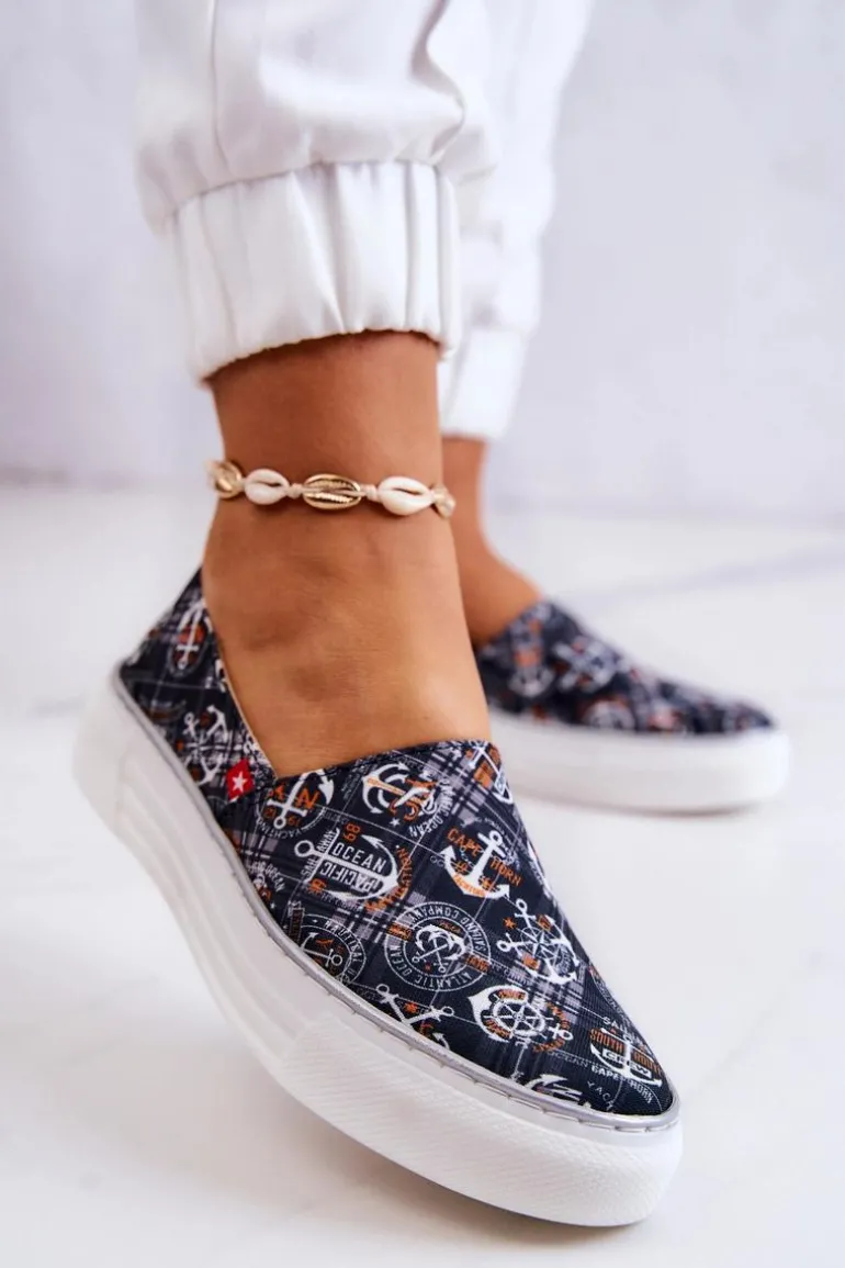 Damskie Tenisówki Slip On Memory Foam Big Star JJ276012 Czarne