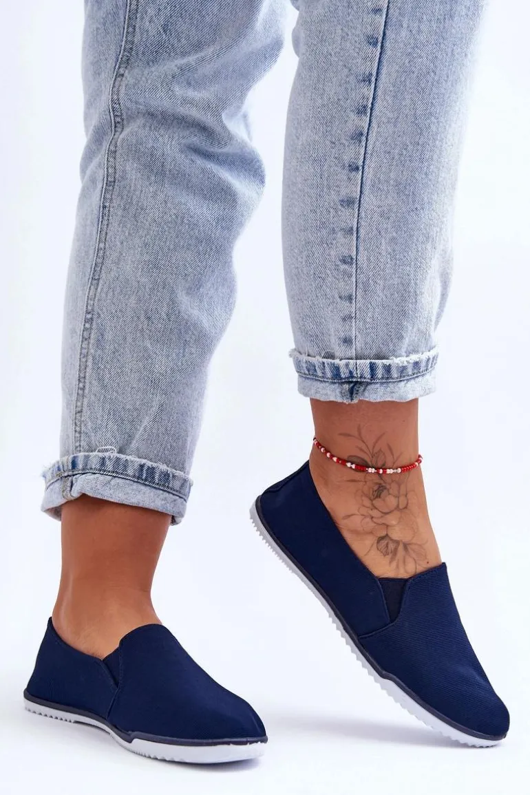 Damskie Tenisówki Slip-On Granatowe Versali