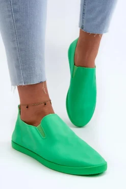 Damskie Tenisówki Trampki Slip-On Zielone Lovinia