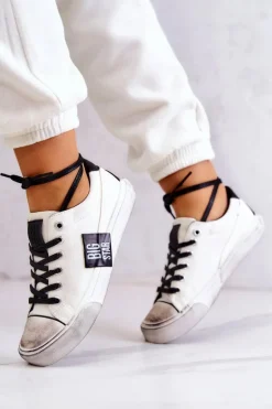 Damskie Tenisówki Trampki BIG STAR JJ274350 Biało-Czarne