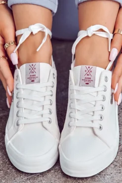 Damskie Tenisówki Wiązane Cross Jeans JJ2R4038C Białe