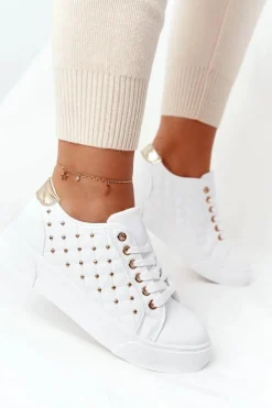 Damskie Tenisówki Z Pikowaniem Biało-Złote Fondness