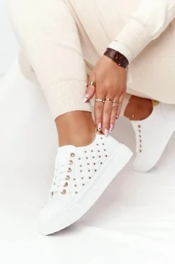 Damskie Tenisówki Z Pikowaniem Biało-Złote Fondness