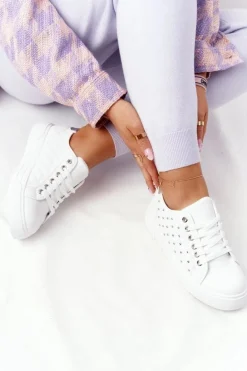 Damskie Tenisówki Z Pikowaniem Biało-Srebrne Fondness