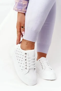 Damskie Tenisówki Z Pikowaniem Biało-Srebrne Fondness