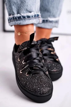 Damskie Trampki Eleganckie Skórzane Laura Messi Czarne 2045