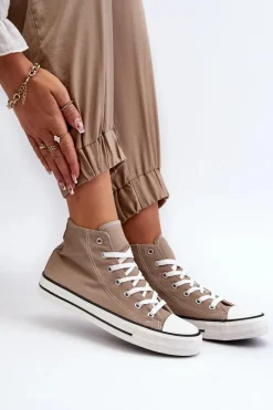 Damskie Trampki Klasyczne Wysokie Beżowe Remos