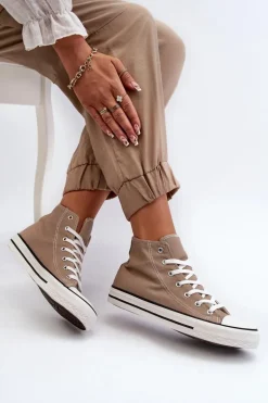Damskie Trampki Klasyczne Wysokie Beżowe Remos