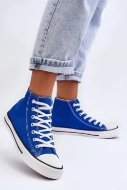 Damskie Trampki Klasyczne Wysokie Niebieskie Remos