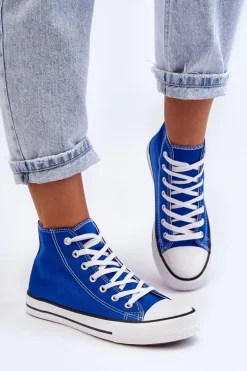 Damskie Trampki Klasyczne Wysokie Niebieskie Remos