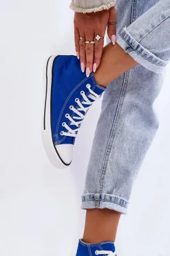 Damskie Trampki Klasyczne Wysokie Niebieskie Remos