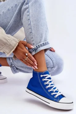 Damskie Trampki Klasyczne Wysokie Niebieskie Remos