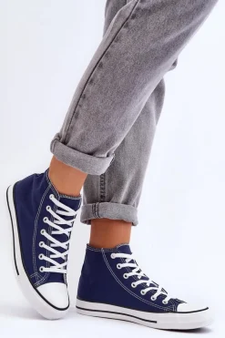 Damskie Trampki Klasyczne Wysokie Granatowe Remos