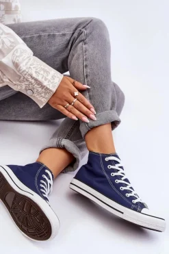 Damskie Trampki Klasyczne Wysokie Granatowe Remos