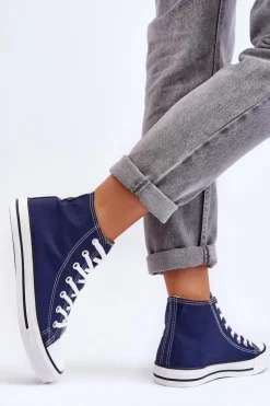 Damskie Trampki Klasyczne Wysokie Granatowe Remos