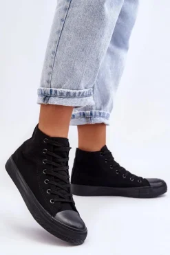 Damskie Trampki Klasyczne Wysokie Czarne Remos