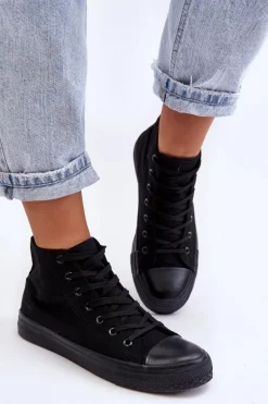 Damskie Trampki Klasyczne Wysokie Czarne Remos