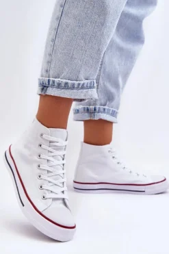 Damskie Trampki Klasyczne Wysokie Białe Remos