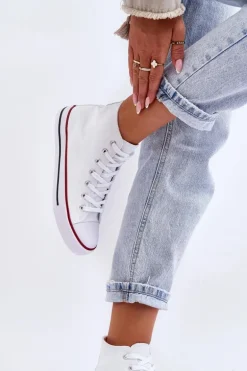 Damskie Trampki Klasyczne Wysokie Białe Remos