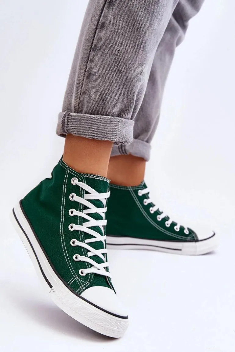 Damskie Trampki Klasyczne Wysokie Zielone Remos