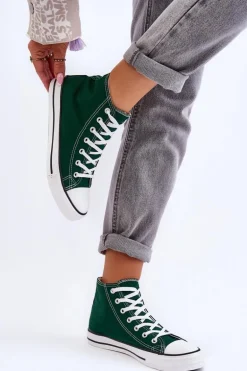 Damskie Trampki Klasyczne Wysokie Zielone Remos