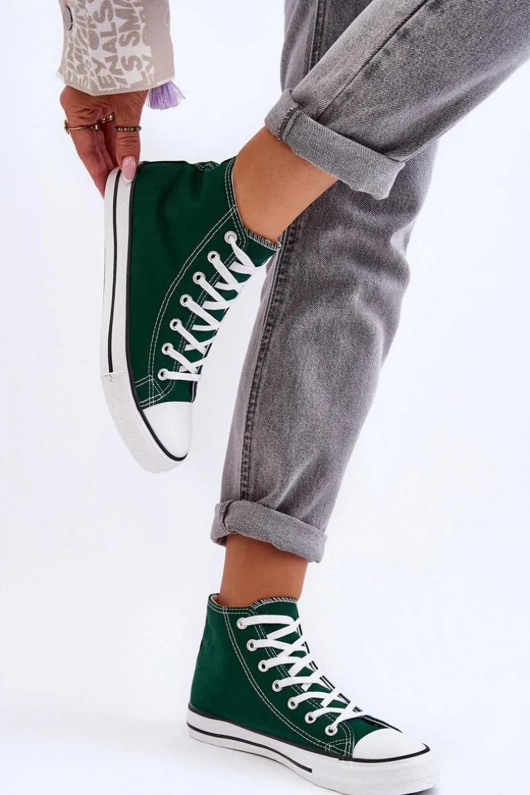 Damskie Trampki Klasyczne Wysokie Zielone Remos