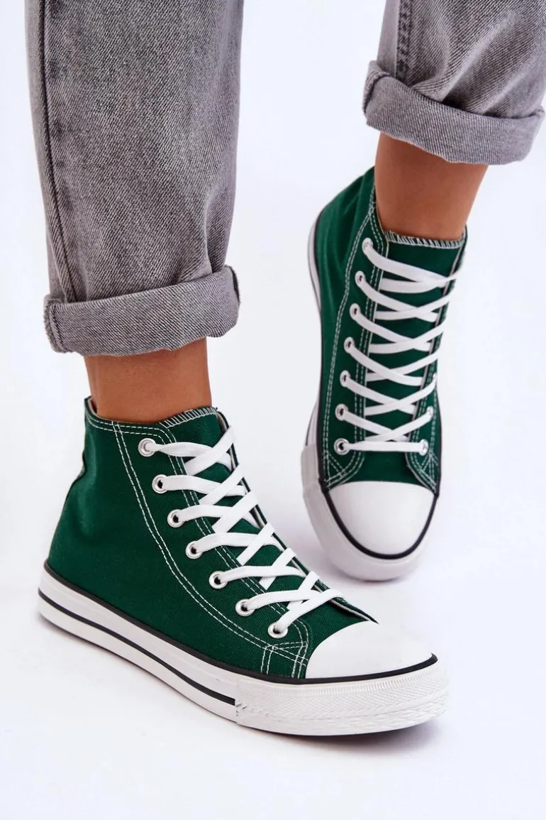 Damskie Trampki Klasyczne Wysokie Zielone Remos