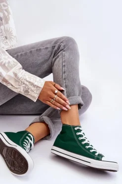 Damskie Trampki Klasyczne Wysokie Zielone Remos