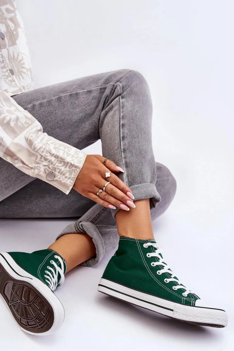 Damskie Trampki Klasyczne Wysokie Zielone Remos