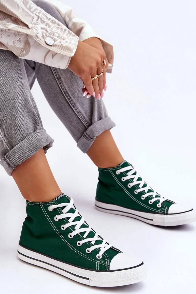 Damskie Trampki Klasyczne Wysokie Zielone Remos