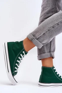 Damskie Trampki Klasyczne Wysokie Zielone Remos