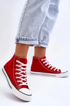 Damskie Trampki Klasyczne Wysokie Czerwone Remos