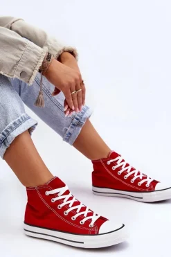 Damskie Trampki Klasyczne Wysokie Czerwone Remos