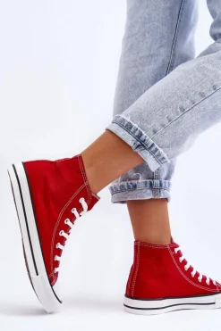 Damskie Trampki Klasyczne Wysokie Czerwone Remos