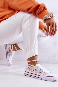 Damskie Trampki Koronkowe Białe Venture