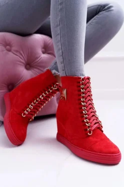 Damskie Trampki Lu Boo Z Łańcuchami Zamszowe Czerwone Monica