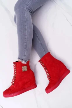 Damskie Trampki Lu Boo Z Łańcuchami Zamszowe Czerwone Monica