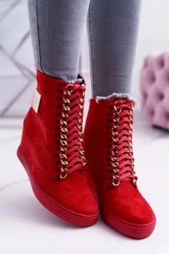 Damskie Trampki Lu Boo Z Łańcuchami Zamszowe Czerwone Monica