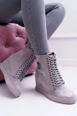 Damskie Trampki Lu Boo Z Łańcuchami Zamszowe Szare Monica