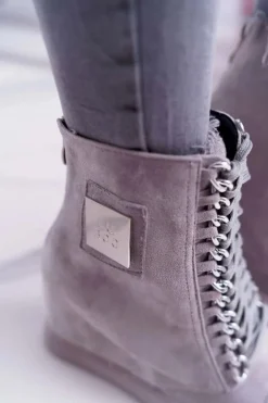 Damskie Trampki Lu Boo Z Łańcuchami Zamszowe Szare Monica