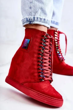 Damskie Trampki Lu Boo Z Łańcuchami Zamszowe Multi-Czerwone Monica